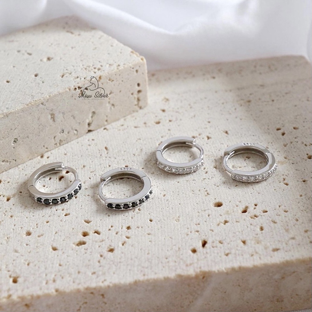 Bông tai bạc nữ vòng tròn đính đá Miuu Silver