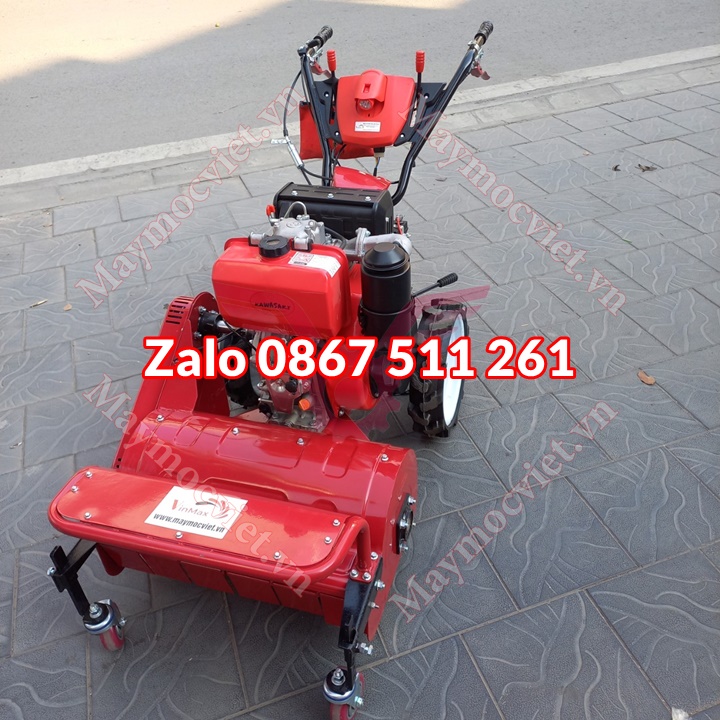 Máy cắt cỏ trục băm Kawasaki 12HP chạy dầu điện đề tại Dak Nông