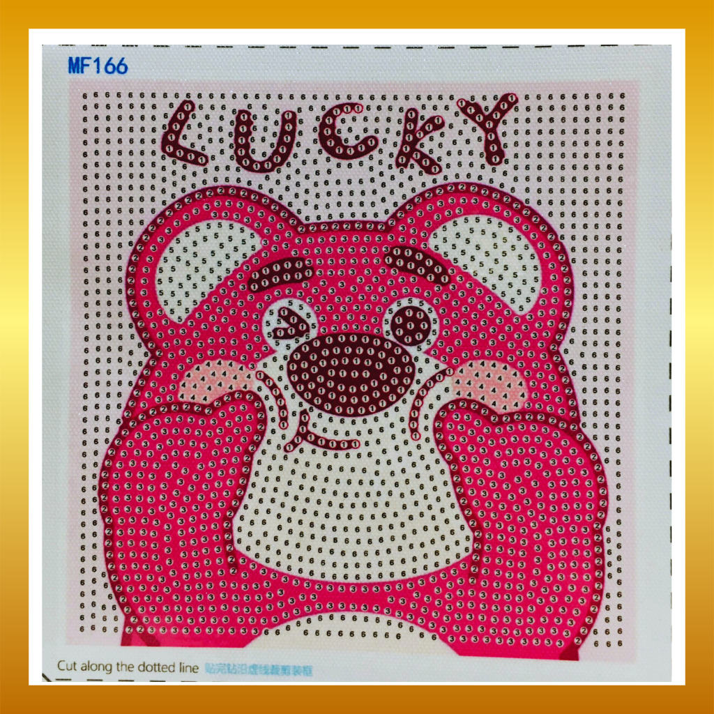 Tranh đính đá gấu ôm dâu hoạt hình,cặp đôi tình yêu hạnh phúc dễ thương tặng bé gái yêu thích màu hồng