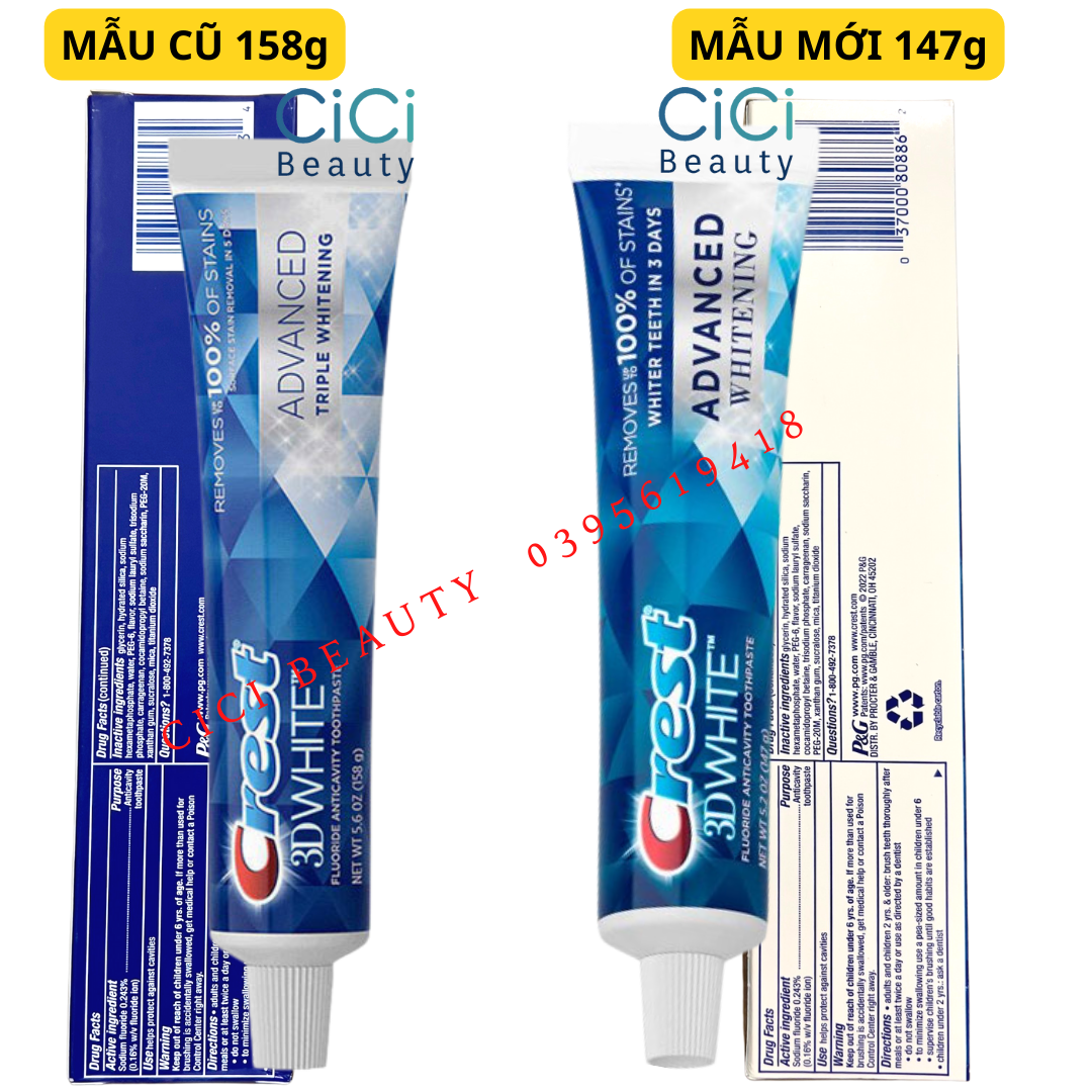 [Nhập RAISINGSTAR18, giảm 30k cho đơn 99k]Combo 3 tuýp kem đánh răng crest 3D White Brilliance - 3 pack