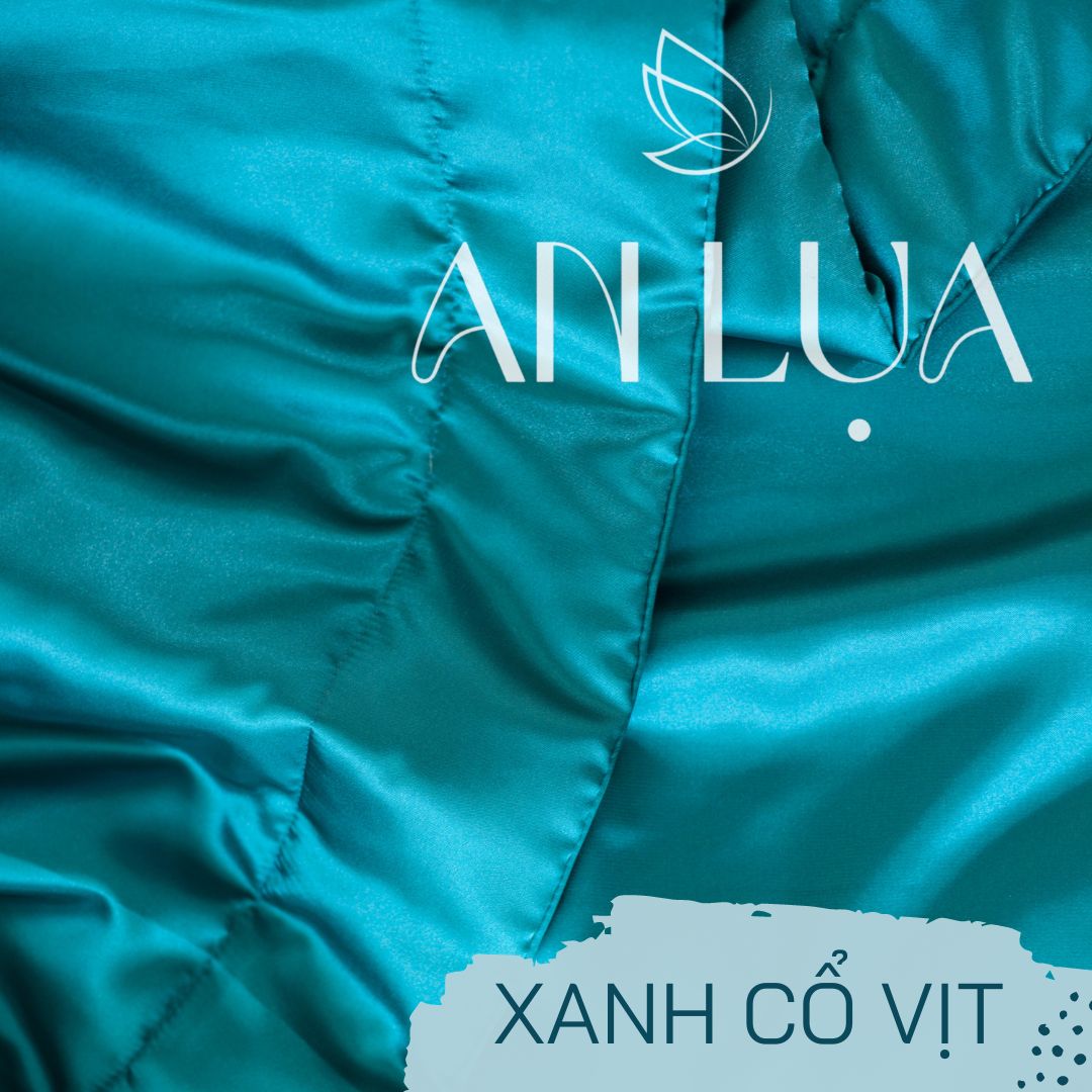 Bộ chăn drap 5 món An Lụa vải lụa mịn mát và thân thiện cho da - Xanh cổ vịt