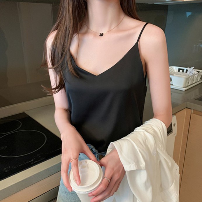 ÁO LỤA 2 DÂY CỔ TIM CAO CẤP, ÁO LỤA HAI DÂY CỔ CHỮ V