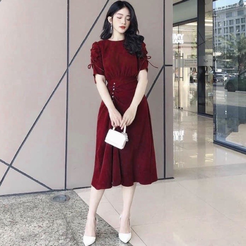 Đầm tay rút nút trắng 4 màu