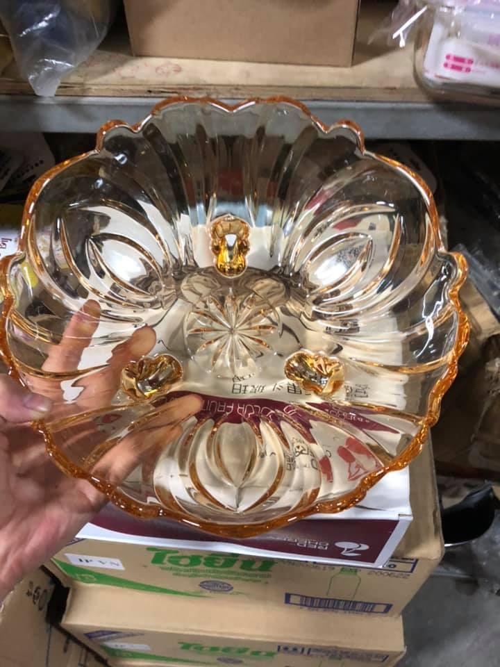 ĐĨA MỨT KHAY HOA QUẢ 3 CHÂN THỦY TINH - VÀNG