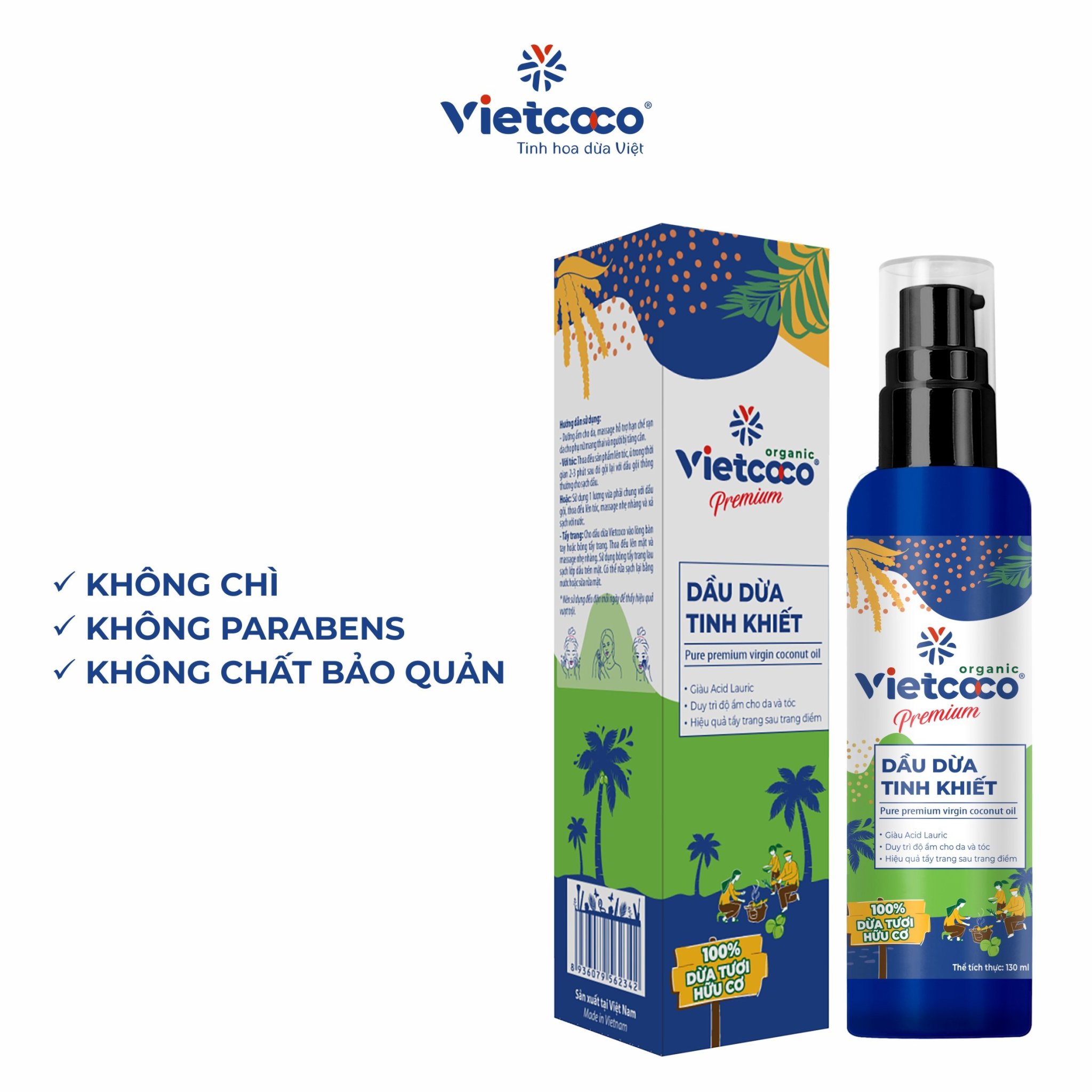 DẦU DỪA TINH KHIẾT VIETCOCO 130ML VÒI XỊT ORGANIC