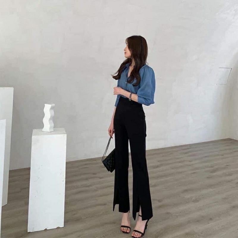Quần tây ống loe , quần loe xẻ gấu