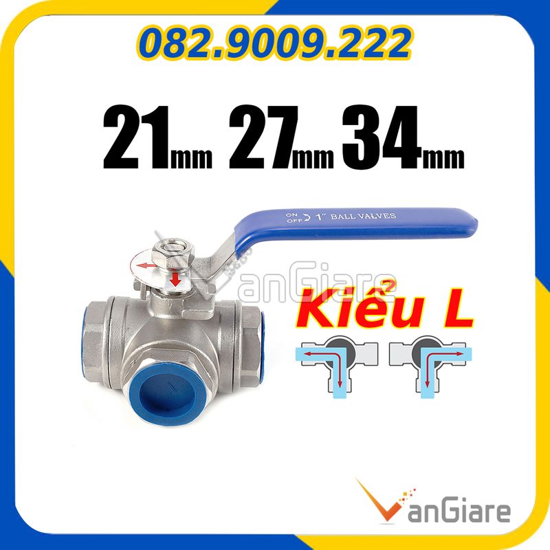 Van bi 3 ngã kiểu L - Van khoá nước 3 ngã inox304 kiểu L 21mm 27mm 34mm 42mm 49mm 60mm