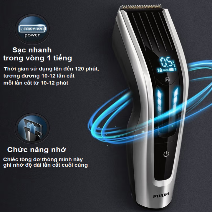 Tông đơ cắt tóc cao cấp thương hiệu nhập khẩu Philips HC9450, lưỡi cắt titanium dễ dàng thay đổi cữ lược, màn hình điều khiển cảm ứng, dùng liên tục lên đến 120 phút [Bảo hành 12 tháng]