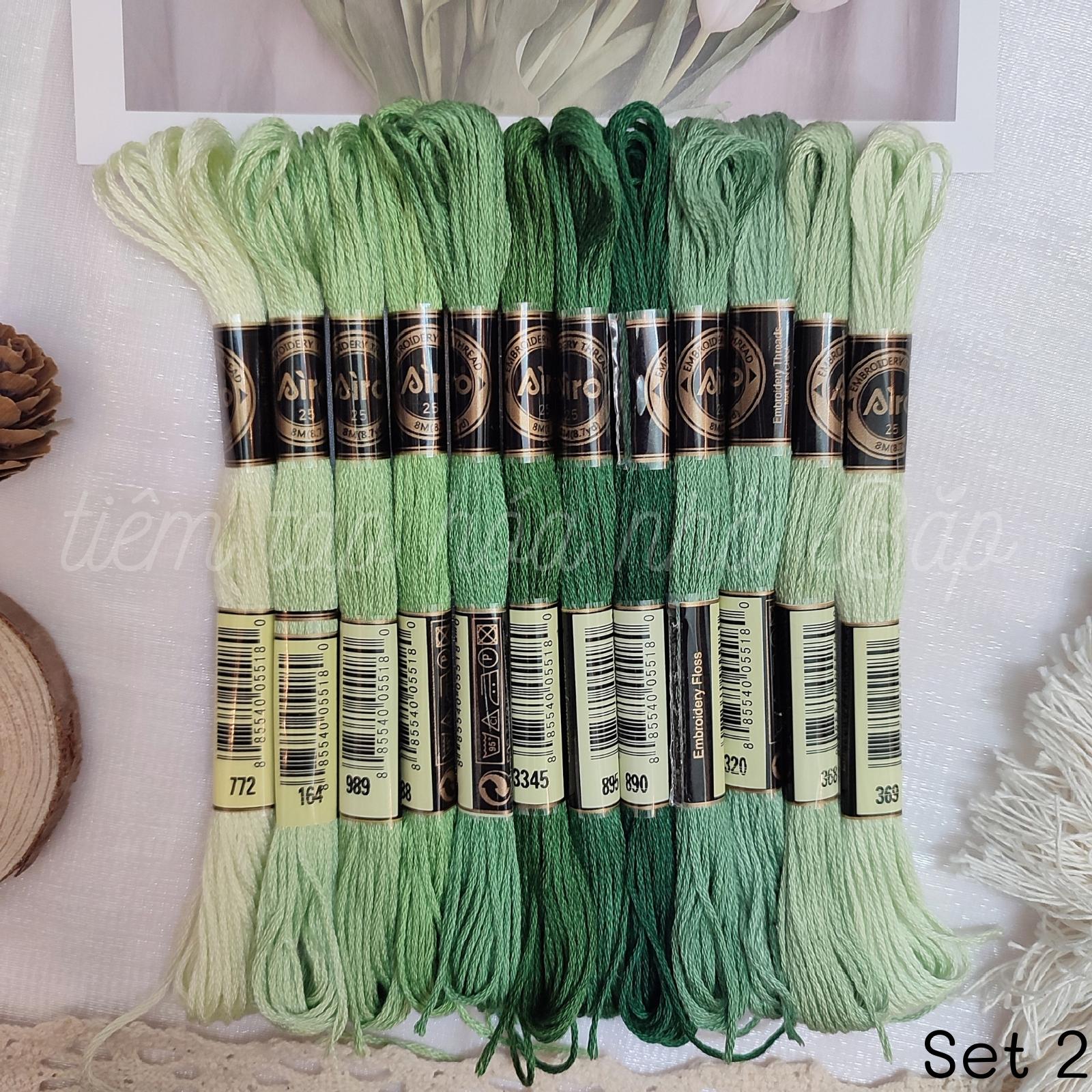Set Chỉ Thêu Airo Tông Xanh Lá