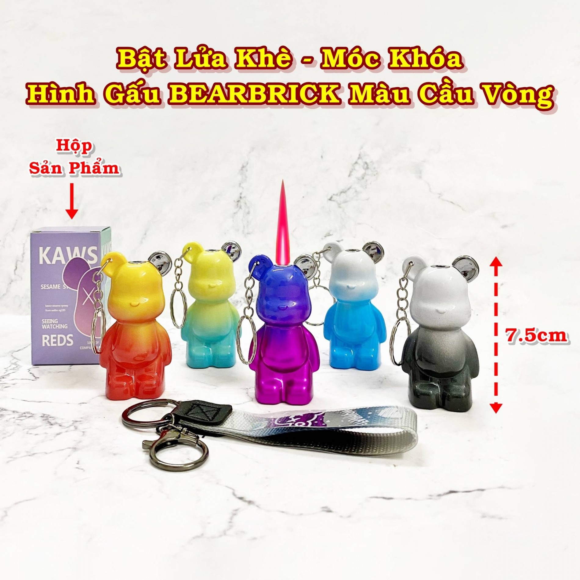 Bật lửa móc khoá - hình gấu Bearbrick ( xài gas )