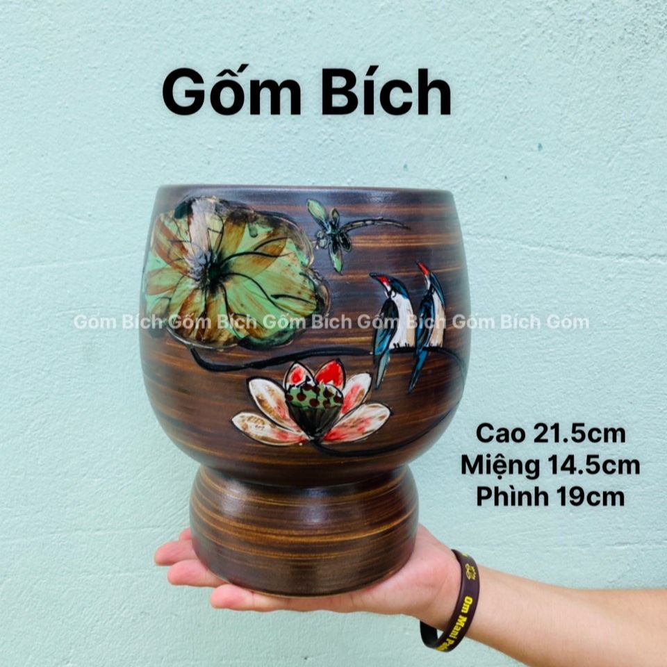 Bình hoa lọ hoa dáng ly tròn men mộc gốm sứ bát tràng - gốm bích