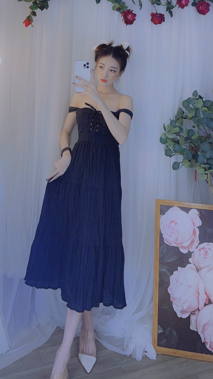Đầm maxi xốp đan dây ngực lưng chun siêu hot