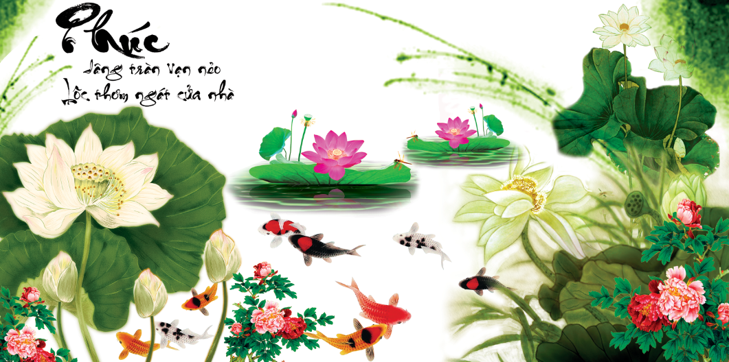 Tranh dán tường 3d phòng khách hoa sen sang trọng