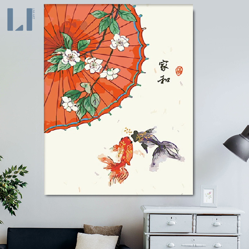 Tranh sơn dầu số hóa cá chép, cá koi LIM Art – Tranh tô màu theo số cá phong thủy