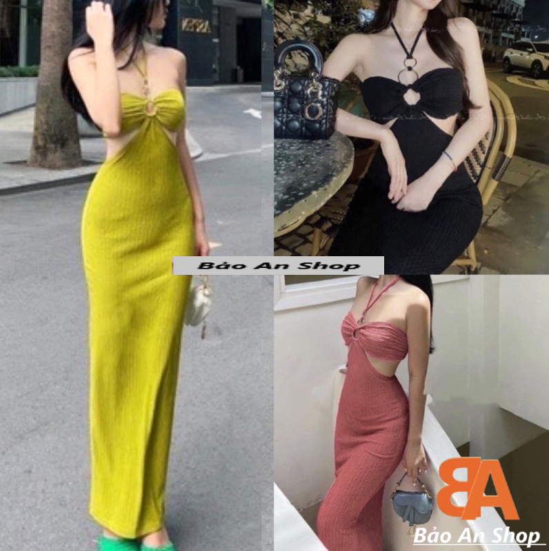 Đầm body nữ chất vải xốp mịn co dãn from dài hở ngực