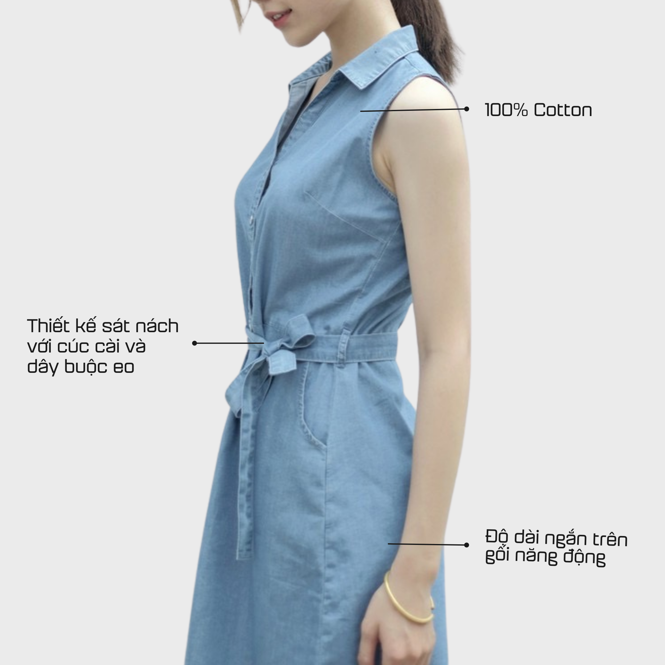 Đầm nữ thắt nơ eo chất đẹp dáng suông – 8050 – Cotonfio