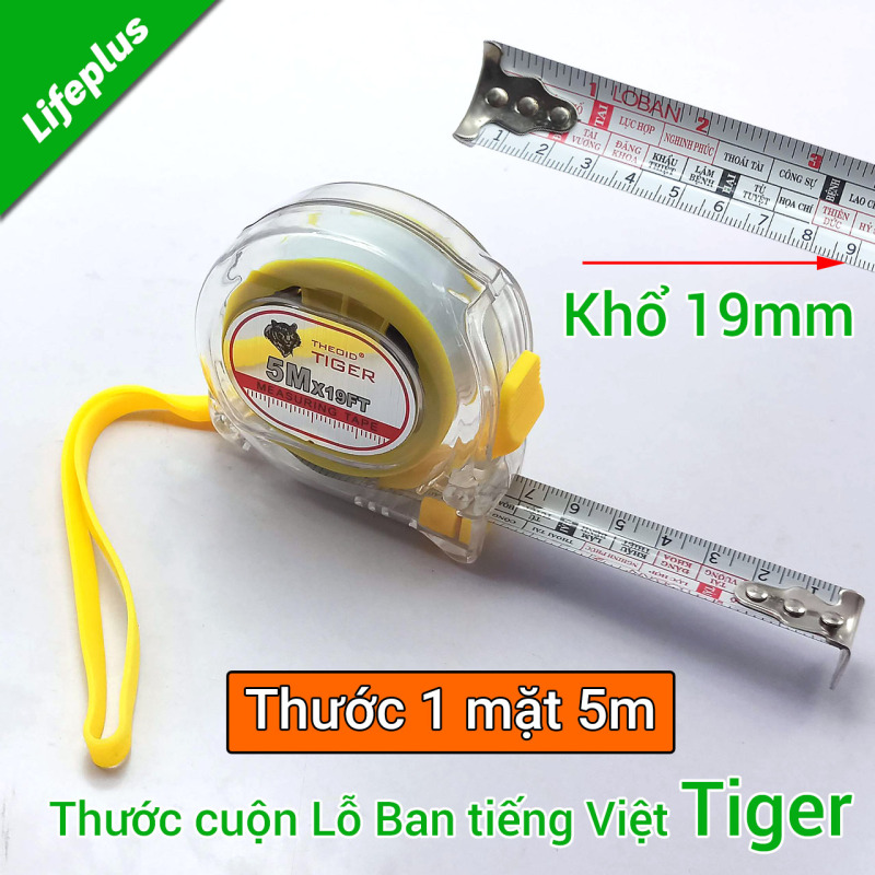 Thước cuộn, thước dây Lỗ Ban Tiếng Việt - Thước phong thủy 1 mặt Theoid Tiger