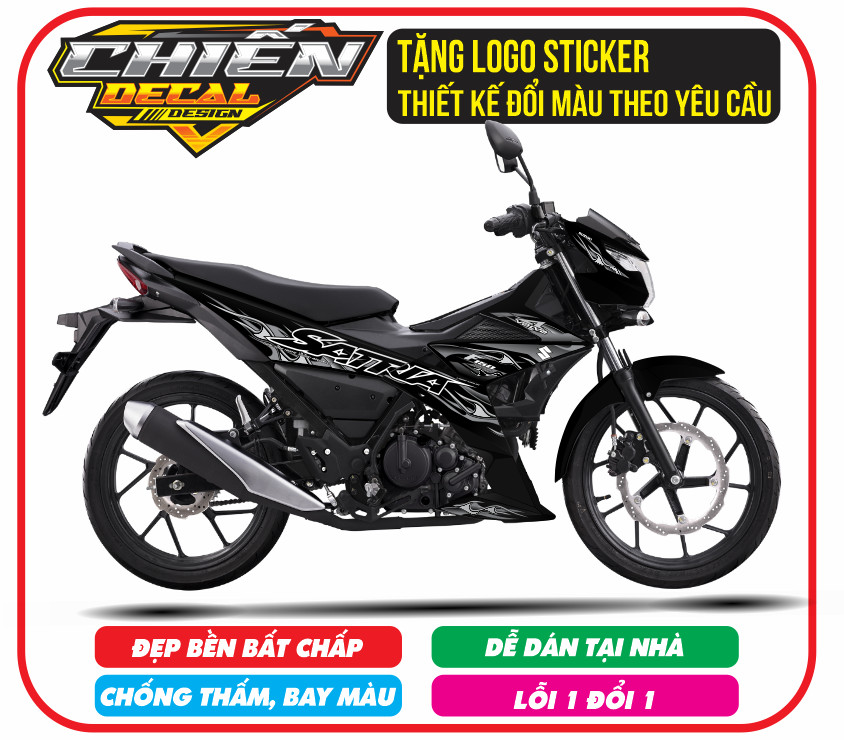 Tem rời xe satria - raider F150 mẫu tem lửa đen bạc V2