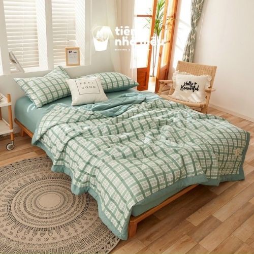 Bộ Chăn Ga Gối Cottton Tici  Đủ Size Set 4 Món Basic Vintage Caro Cao Cấp