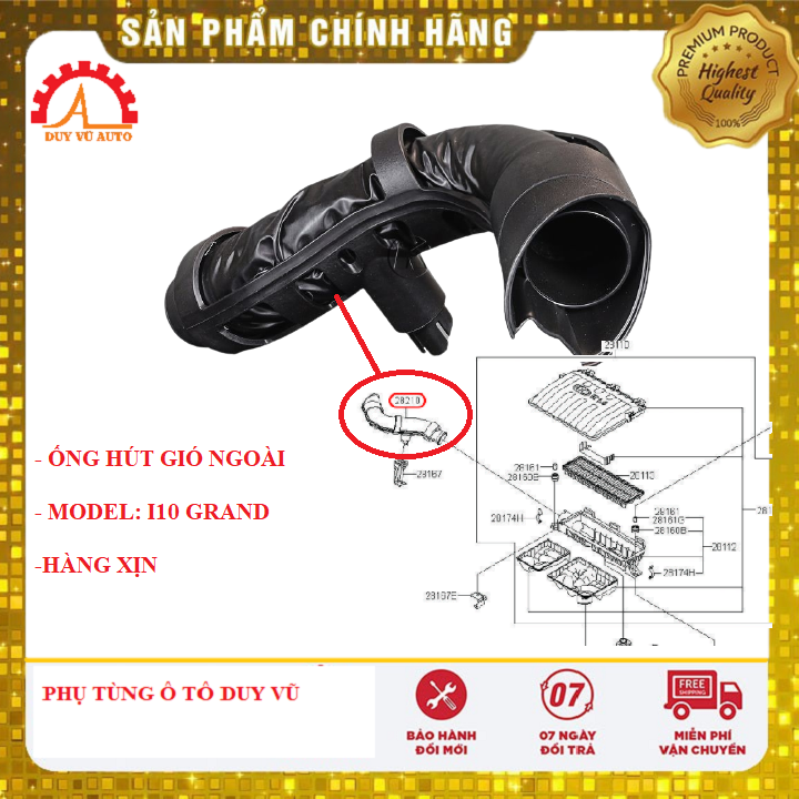 Ống hút gió ngoài hyundai i10 grand hàng xịn