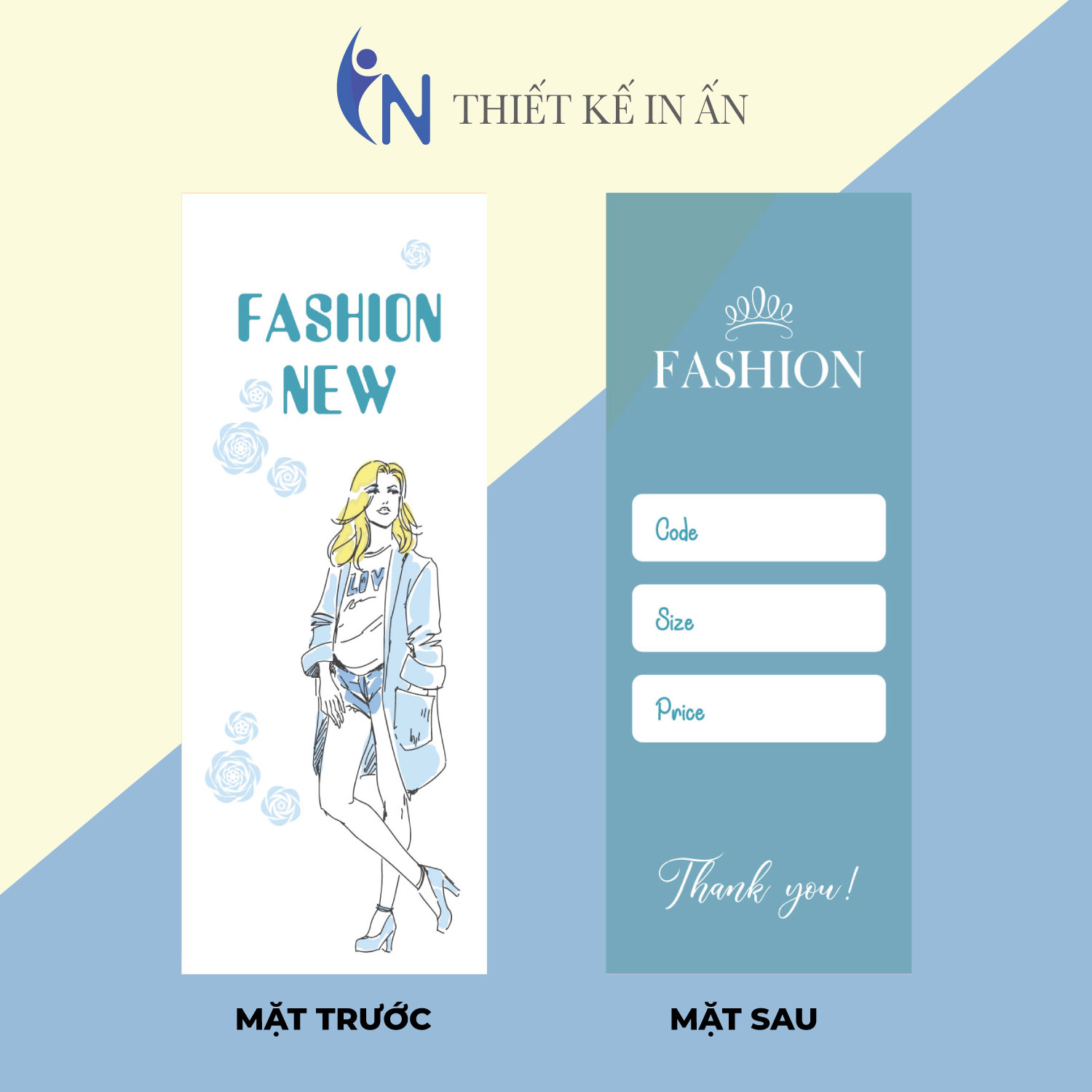 [HCM]Mác quần áo Tag nhãn quần áo  IN GIÁ RẺ cho shop bán hàng quần áo thời trang bìa cứng cán màng chất lượng cao - Gói 100 bộ - size 3.6x9cm