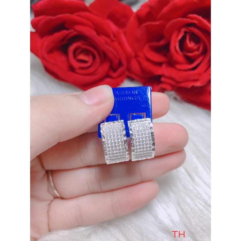 Bông tai nữ ôm sát 5 hàng đá bạc ta