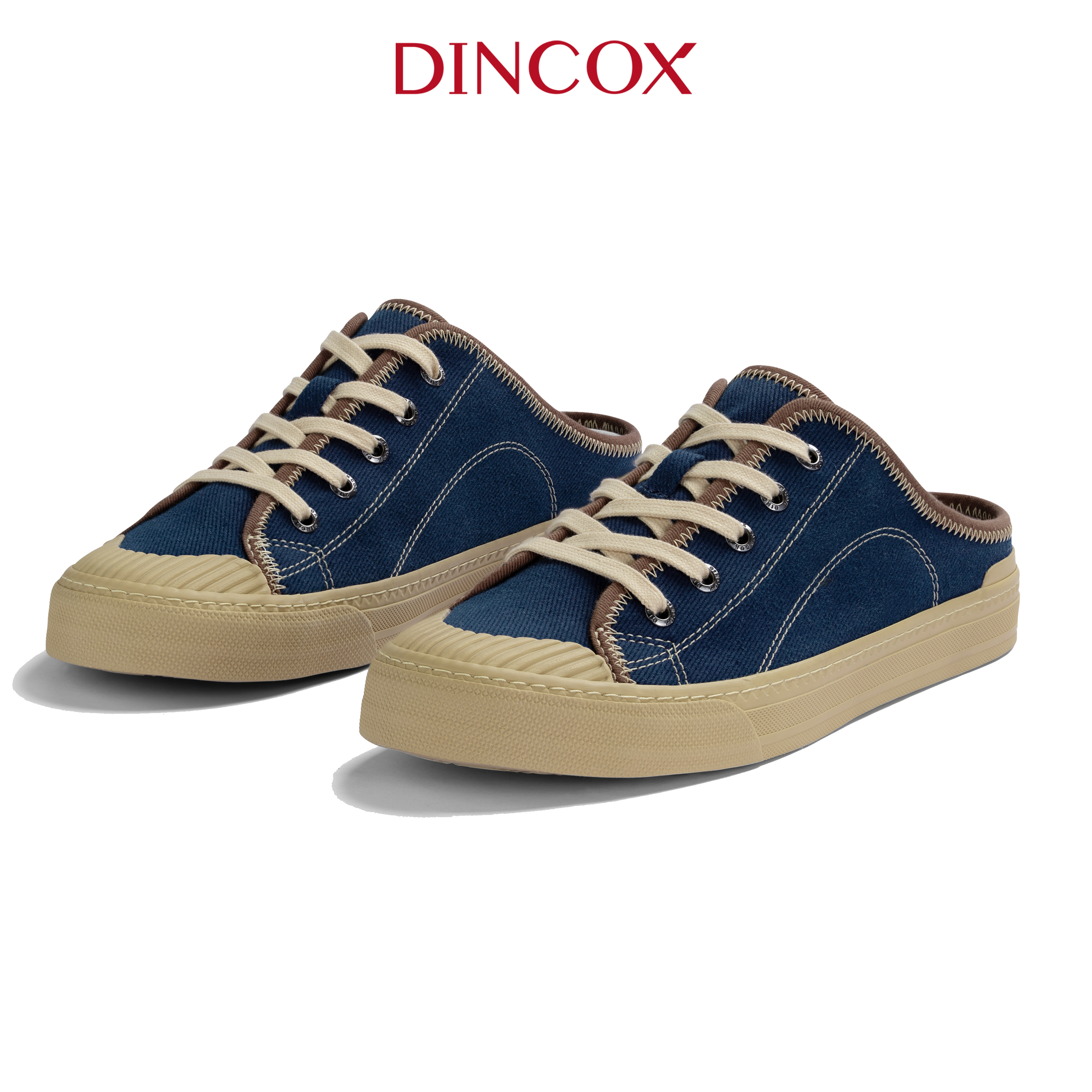 Giày Sục Đạp Gót Mules Dincox Vải canvas E10 Dark Navy