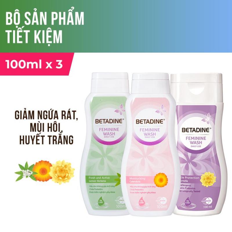 Bộ 3 dung dịch vệ sinh phụ nữ Betadine (Tím, Hồng, Xanh) - chai 100ml nhập khẩu