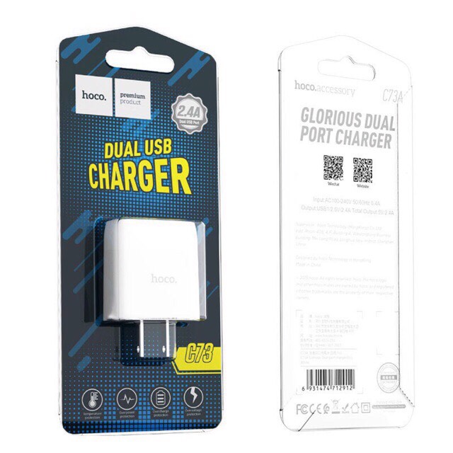 Cốc sạc 2 cổng và Bộ cốc cáp sạc Hoco C73 Glorious 2.4A - chân Lightning / Micro-USB / Type-C