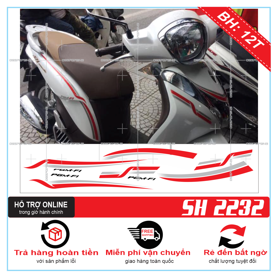 TEM XE SH MODE CHỈ ĐỎ TRẮNG IN TRONG - TEM RỜI SH MODE