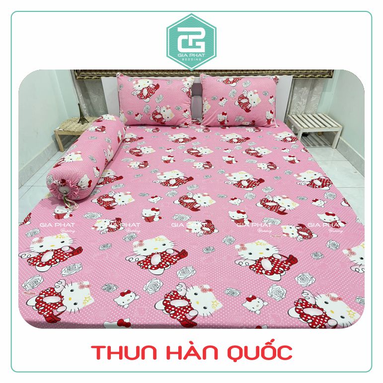 Bộ ga gối Thun Lạnh Hàn Quốc họa tiết Kitty