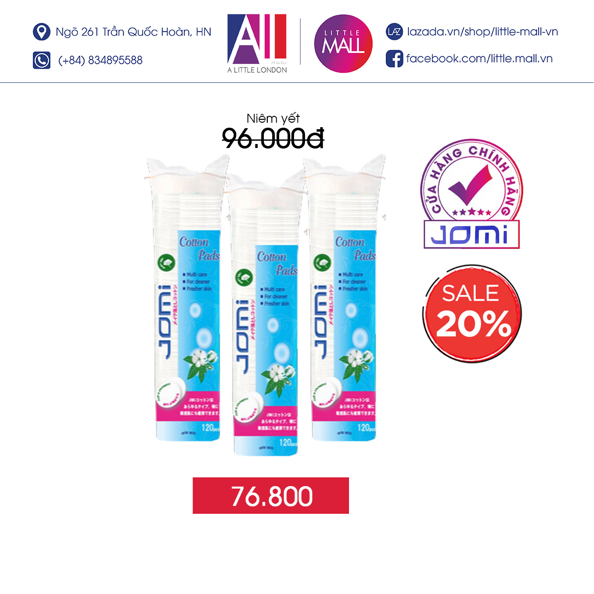 Bông tẩy trang Jomi 80/120 miếng (Nhập khẩu)