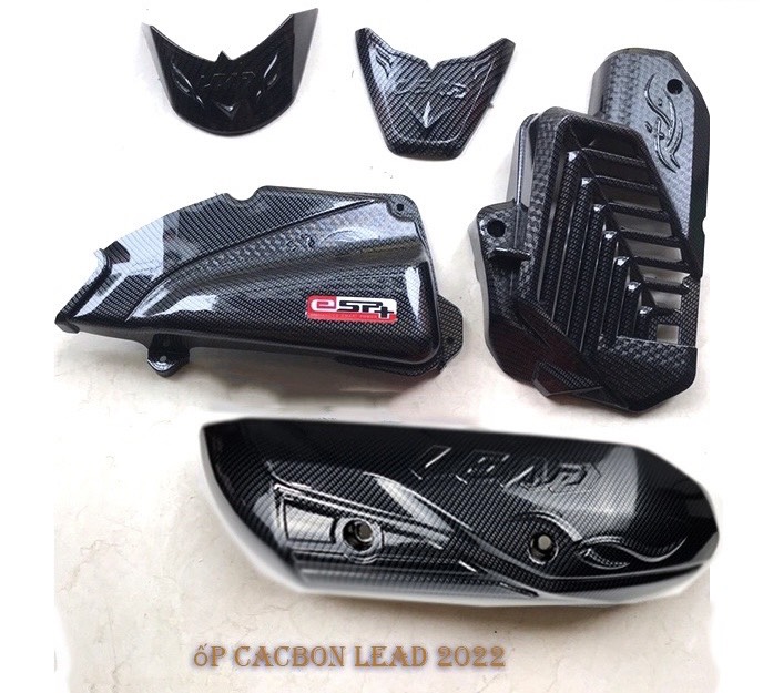 Bộ 5 món xe Lead 2022-2024 che pô, pô E, quạt, mỏ dè trước và đuôi dè sau mạ crom trắng & sơn cacbon cao cấp Quốc Bảo