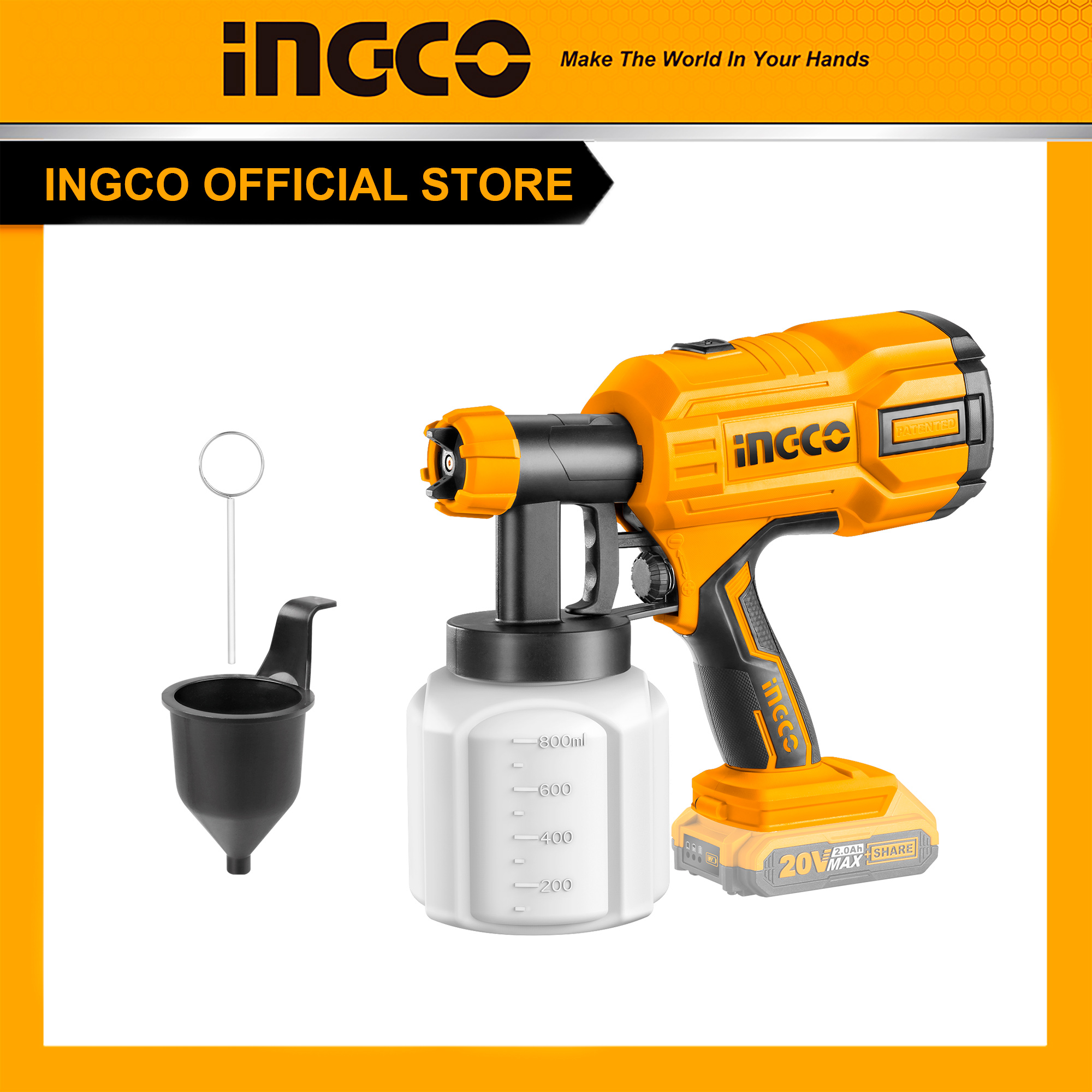 Máy phun sơn dùng pin 20V INGCO CSGLI2001 (chưa bao gồm pin và sạc đi kèm)