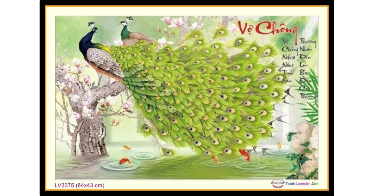 Tranh thêu chữ thập vợ chồng công xanh LV3375 - kích thước 84 * 43