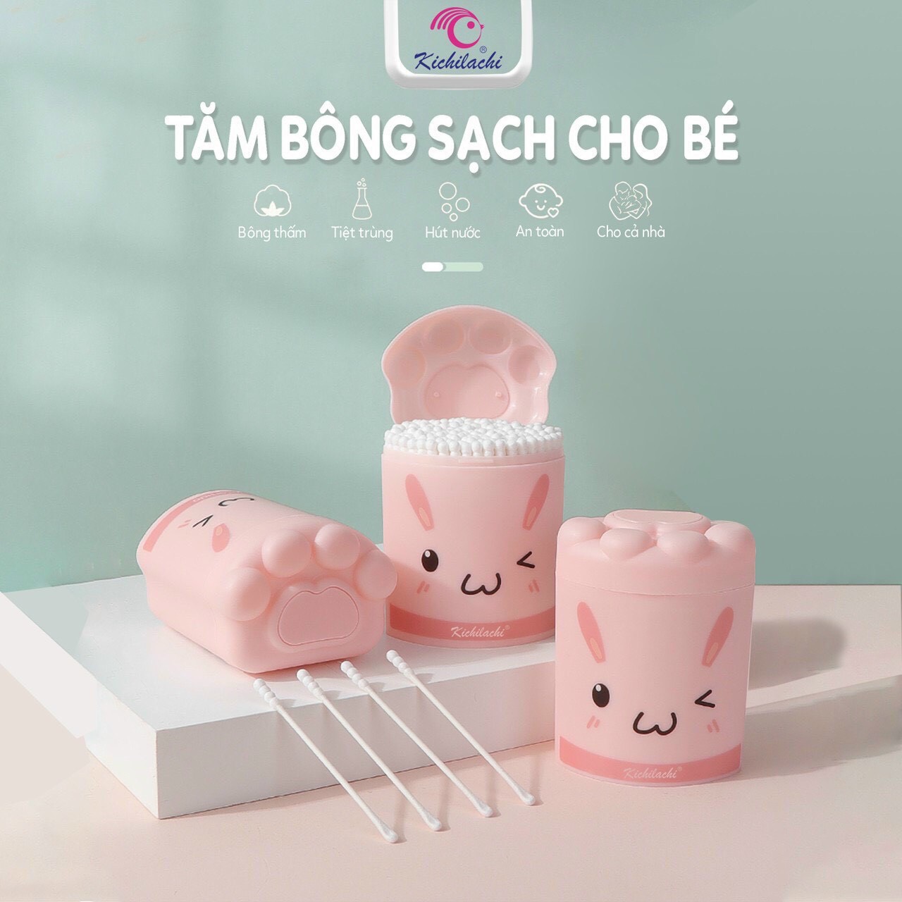 Tăm bông sơ sinh Kichi thân giấy 200 que