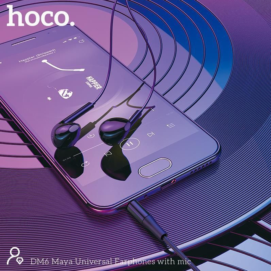 Tai nghe nhét tai Hoco DM6 jack 3.5mm phù hợp nhiều dòng điện thoại/PC/MP3, loa 14mm, micro đàm thoại, dây ABS + TPE tráng men, dài 1.2m