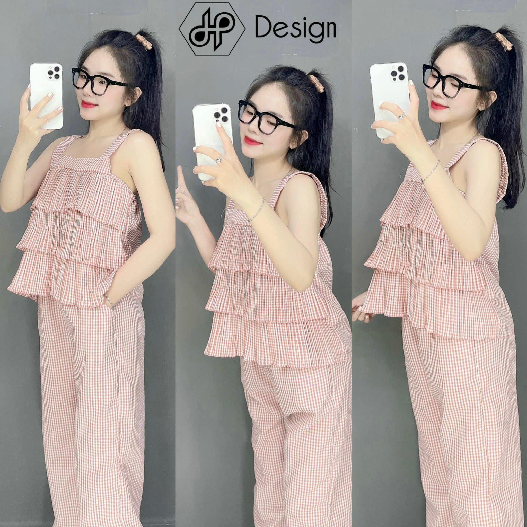 Set dập ly áo tầng 2 dây họa tiết caro