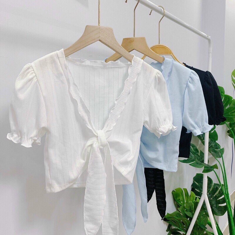 Áo Croptop Viền Bèo Thắc Nơ Ngực A5011