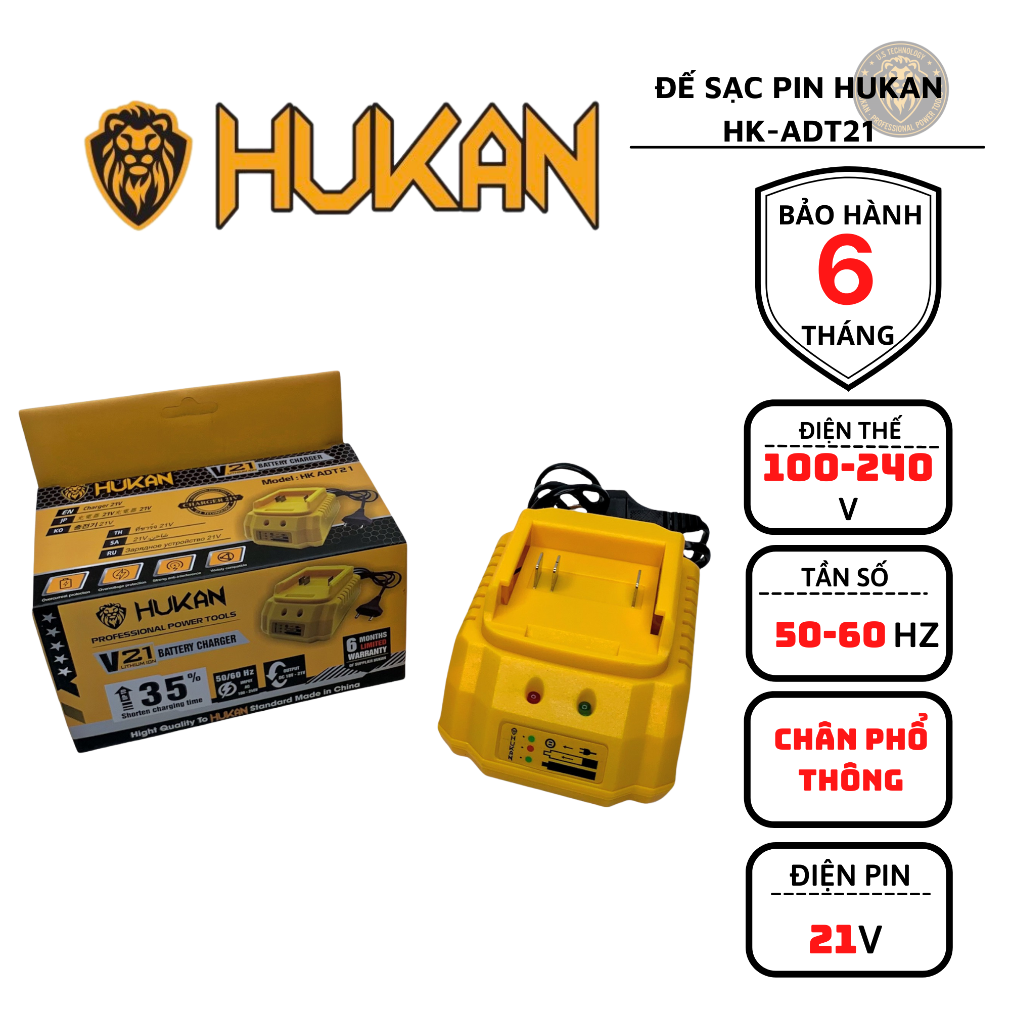 Đế sạc pin hukan hk-adt21 chân pin phổ thông 21v