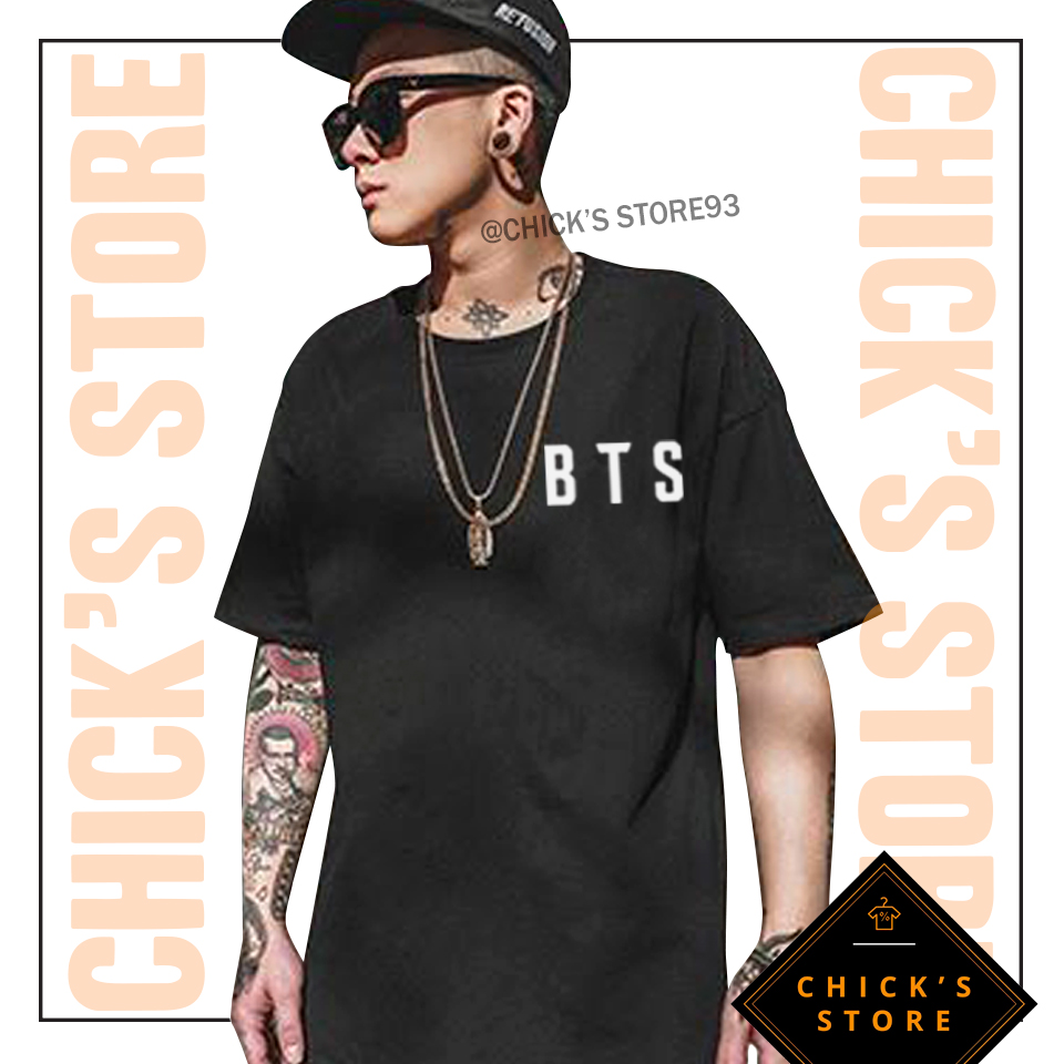 Áo thun tay lỡ BTS phối hoa (Màu đen) - Áo thun Kpop