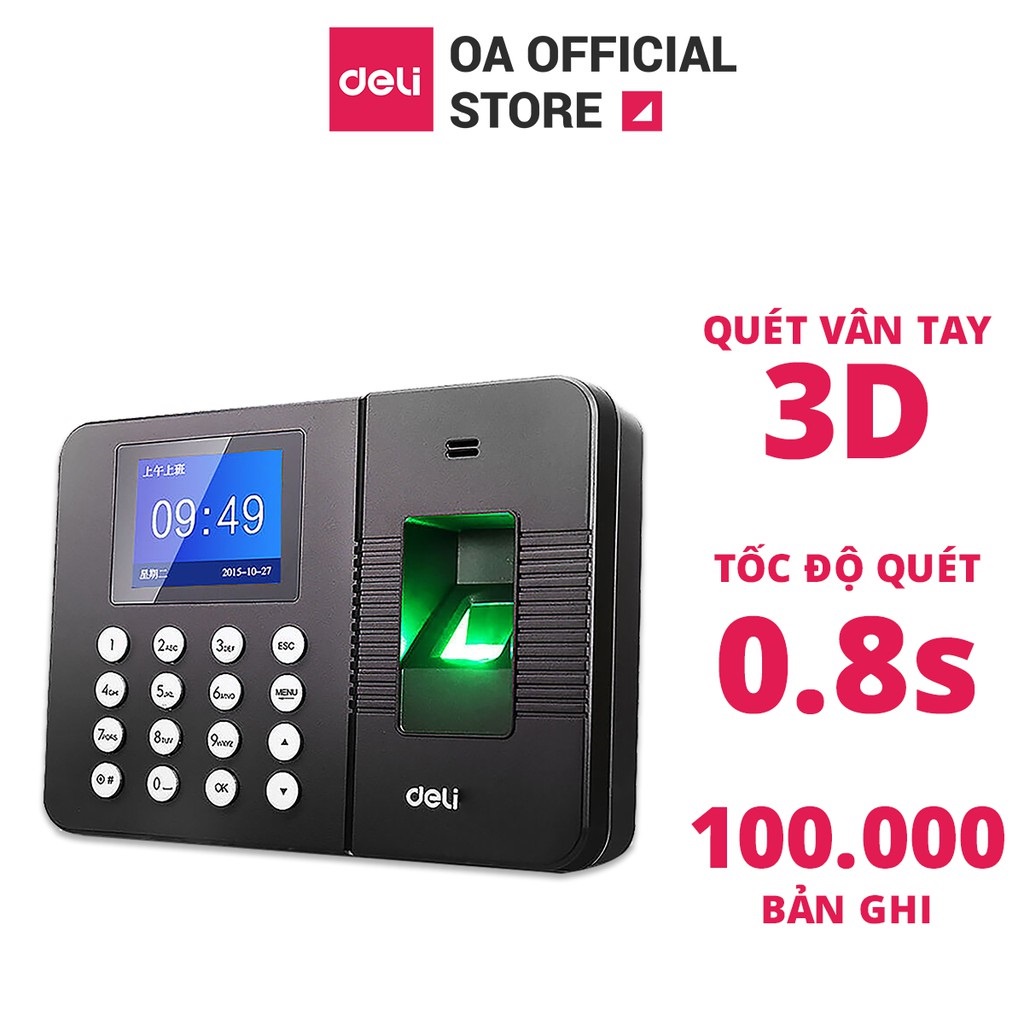 Máy chấm công quét vân tay Deli màu đen - E3960