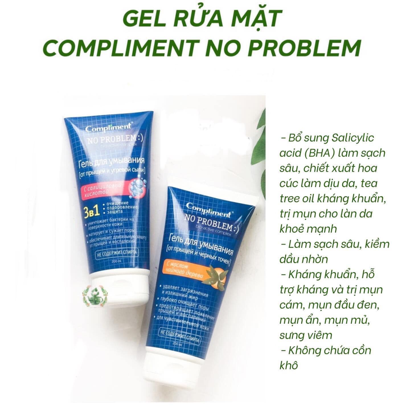 Sữa Rửa Mặt Ngừa Mụn Compliment No Problem BHA + TEA TREE cho da nhạy cảm (cam) 200ml