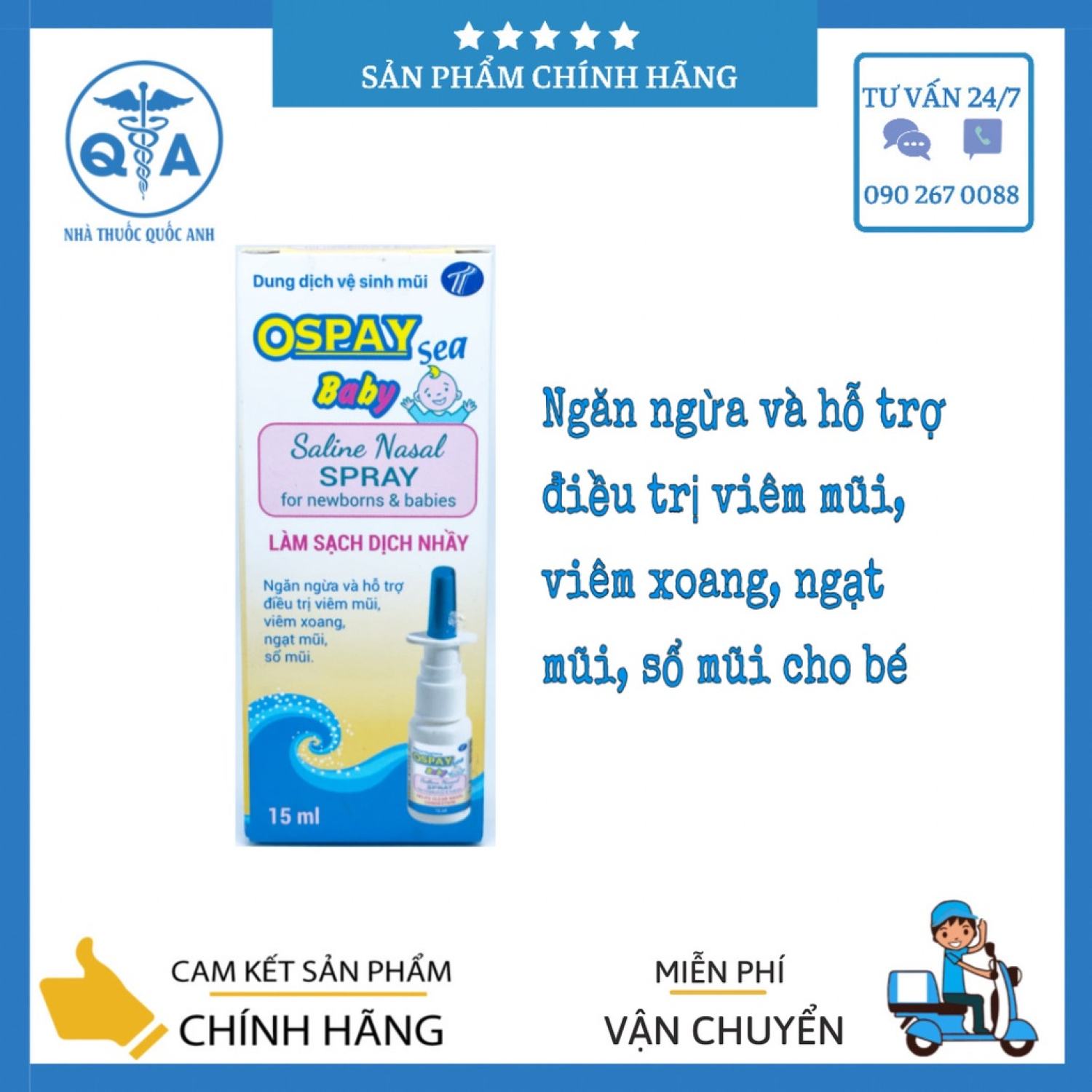 Dung dịch vệ sinh mũi cho bé Ospay Sea Baby 15ml