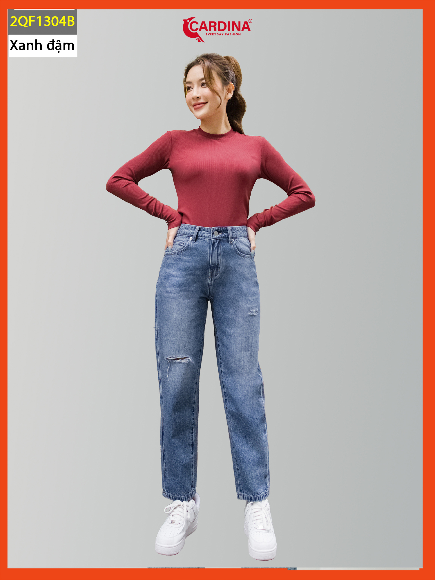 Quần jeans nữ 𝐂𝐀𝐑𝐃𝐈𝐍𝐀 cao cấp dáng baggy cài khuy có khóa kéo dễ mix đồ 2qf13
