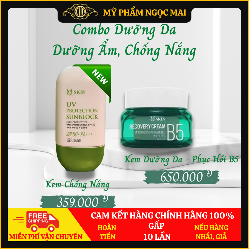 Combo dưỡng da, chống nắng mq skin, kem b5 + kem chống nắng mq skin chính hãng