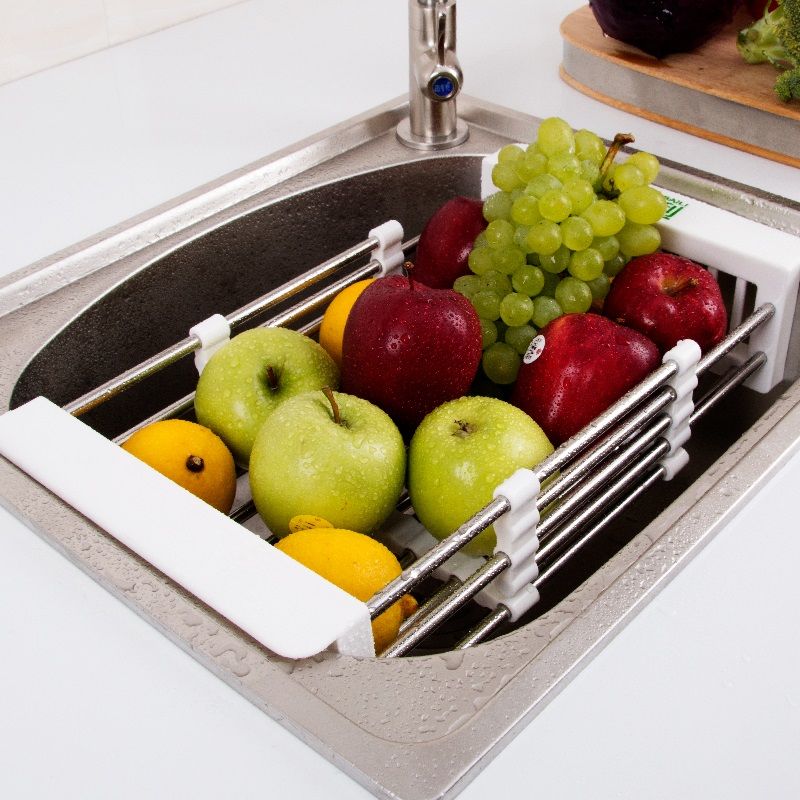 Rổ, khay inox rút gọn đa năng để chậu rửa chén