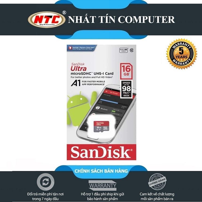 Thẻ nhớ microsdhc sandisk ultra a1 16gb class 10 u1 98mb/s box anh - model 2019