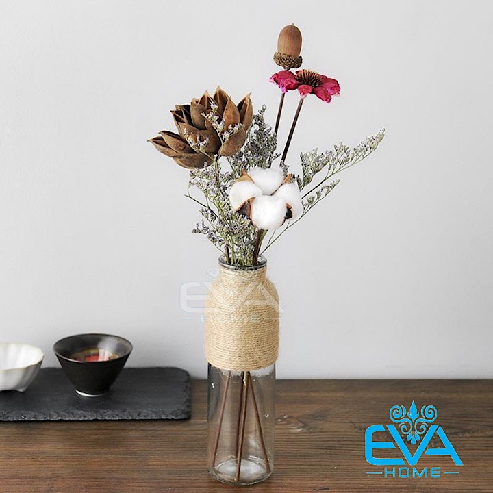 [HCM]Bình Bông Lọ Hoa Thủy Tinh Tròn Tặng Kèm Dây Bố Trang Trí