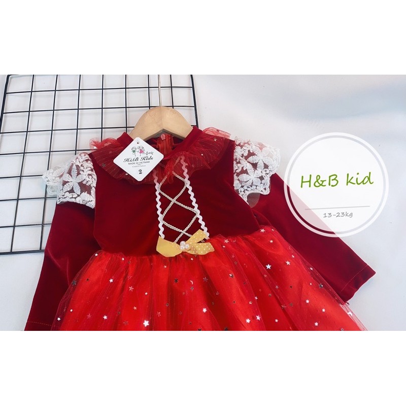 Váy nhung đỏ cổ điển cho bé gái